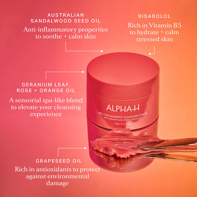Alpha-H Melting Moment Cleansing Balm with Geranium Leaf, Rose + Orange Oil 90g (Limited Edition)
